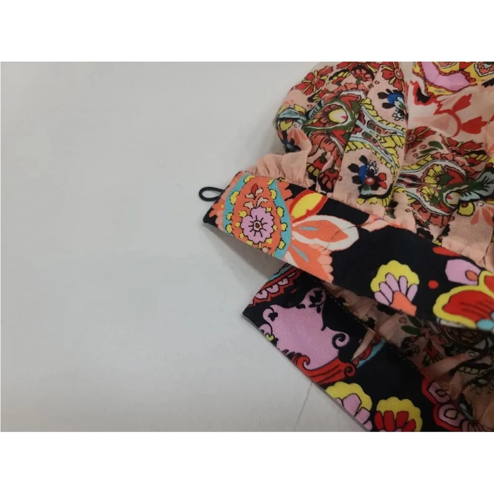 Alice + Olivia Margarite Tie Front Cropped Puff Sleeve Crop Top Size XS READ - Picture 3 of 9